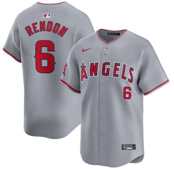 Mens Los Angeles Angels #6 Anthony Rendon Gray Away Limited Baseball Stitched Jersey Dzhi